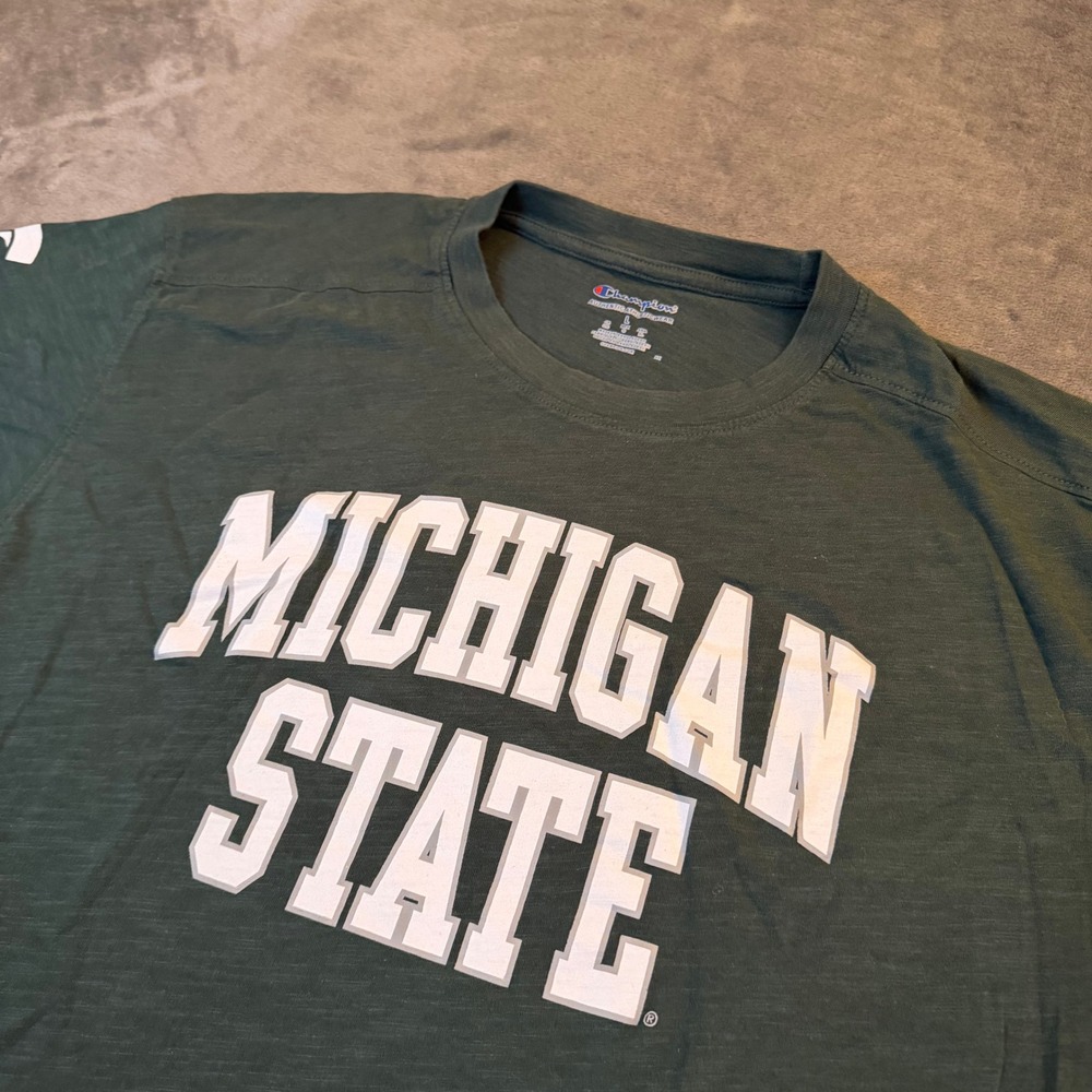 Champion Michigan State T Shirt Mens Large Green Graphic Slub Knit Tee